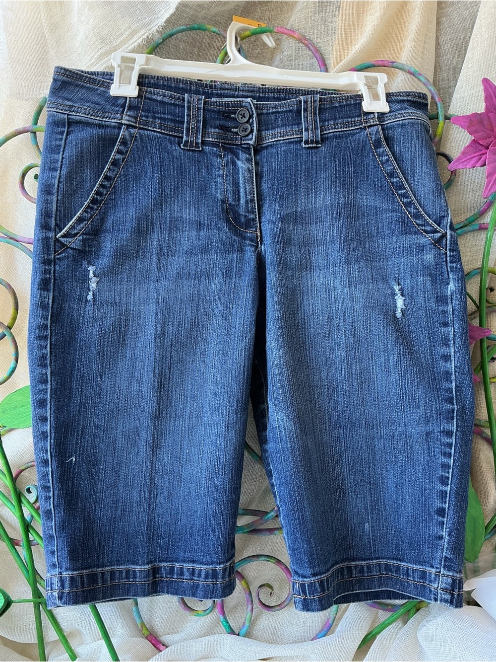 New York & Company Dark Blue Low Rise
Denim Bermuda Shorts